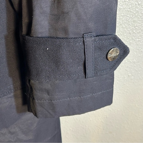 DKNY Car Trench Coat Navy Blue Snap Zip Lined Military Epaulettes Womens Size M - Picture 10 of 16